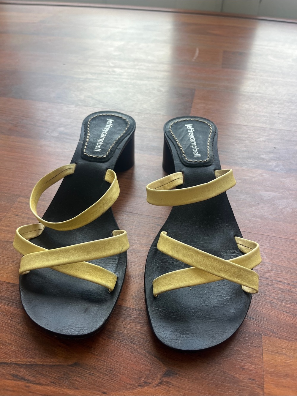 Jeffrey Campbell Black Sandal with Yellow Strappy Upper